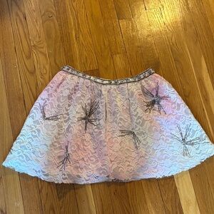 Love Shack Fancy Pastel Lace Skirt with Star Embellishments
